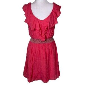 Women’s Festival Boho Sundress Ruffle Front Smocked Waist Cap Sleeve Size‎ Large